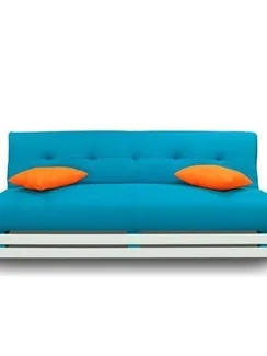 Диван «Манго 1», обивка бирюзовая, подушки оранжевые