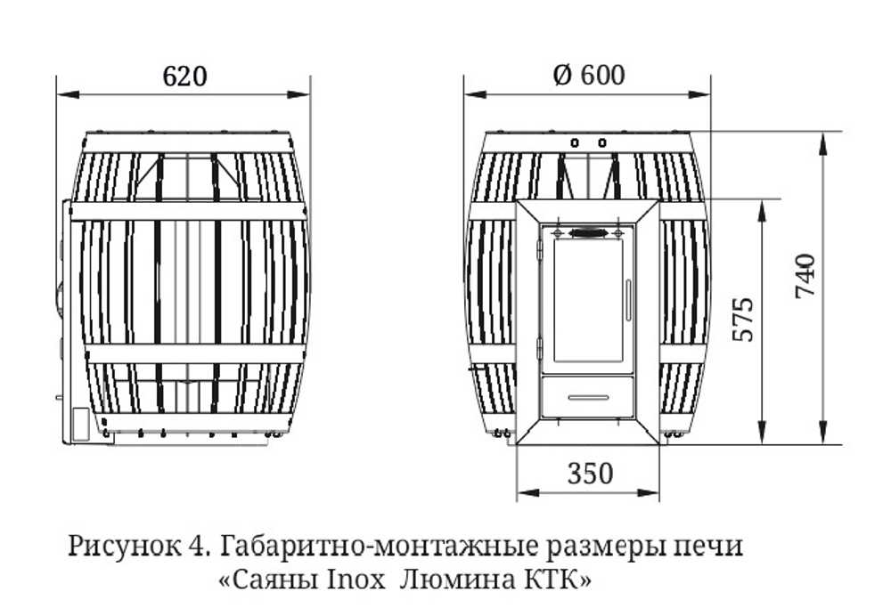 Банная печь TMF Саяны Inox Люмина КТК размеры