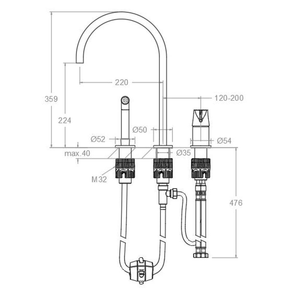 Cмеситель для раковины с выдвижным шлангом на три отверстия ADAGIO 914103