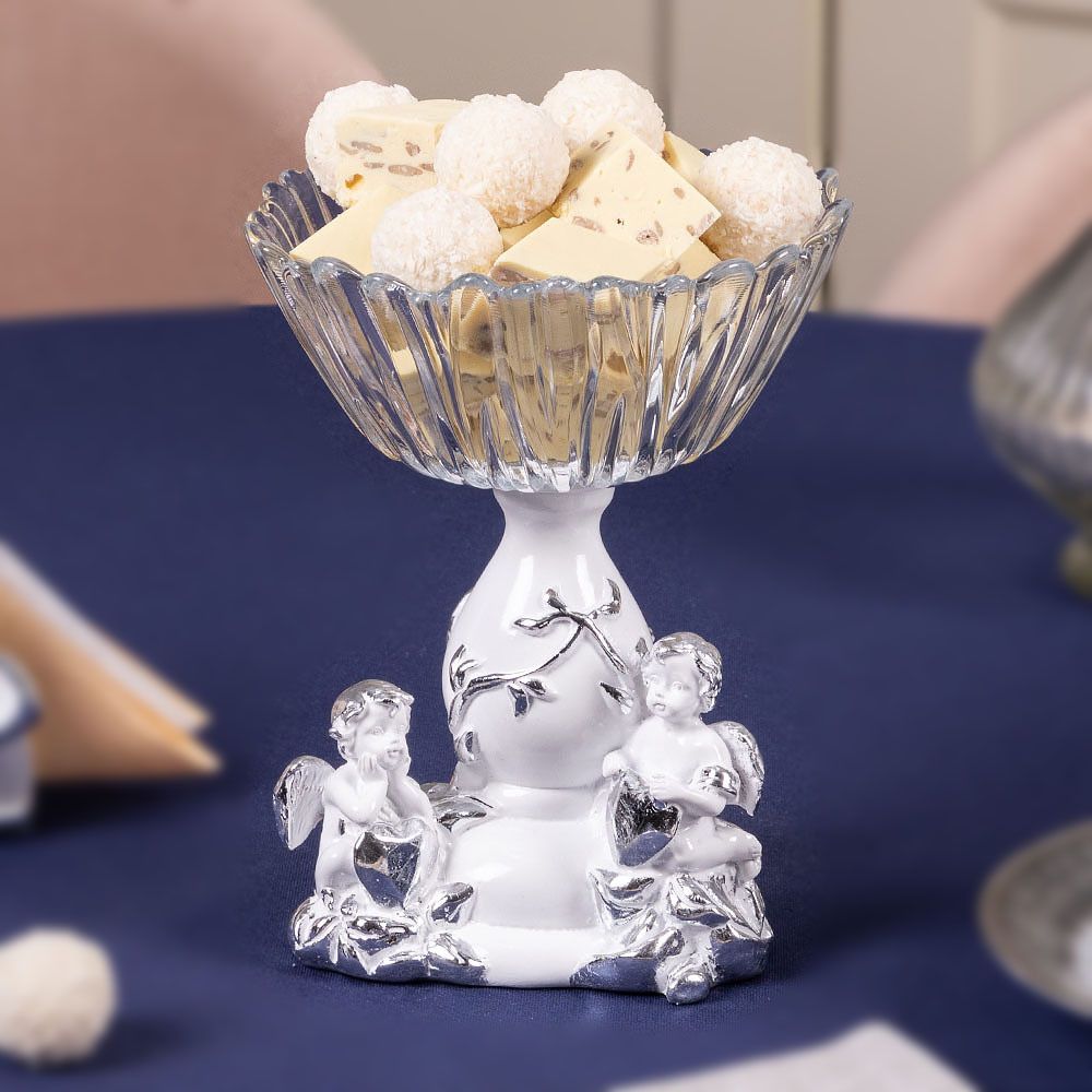 Фруктовница Мерси Белая со стеклянной чашей Аврора