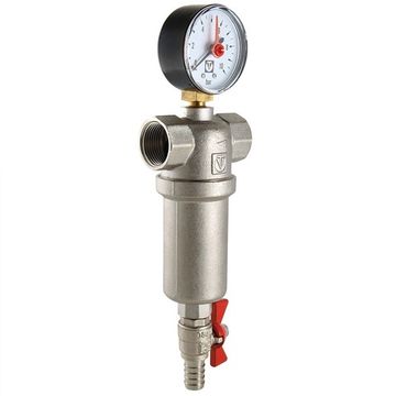 Фильтр промывной Valtec 1/2" 1000/250 мкм с манометром арт. VT.389.N.04