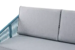 "Канны" диван 2-местный плетеный из роупа, каркас алюминий светло-серый (RAL7035) муар, роуп бирюзовый круглый, ткань светло-серая