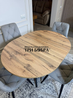 Круглый раздвижной стол "Лофт", дуб вотан и стулья "Ральф" серый