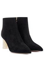 Женские замшевые ботильоны с жемчужным каблуком