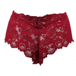 Трусики-шортики кружевные, бордовые, XS-S