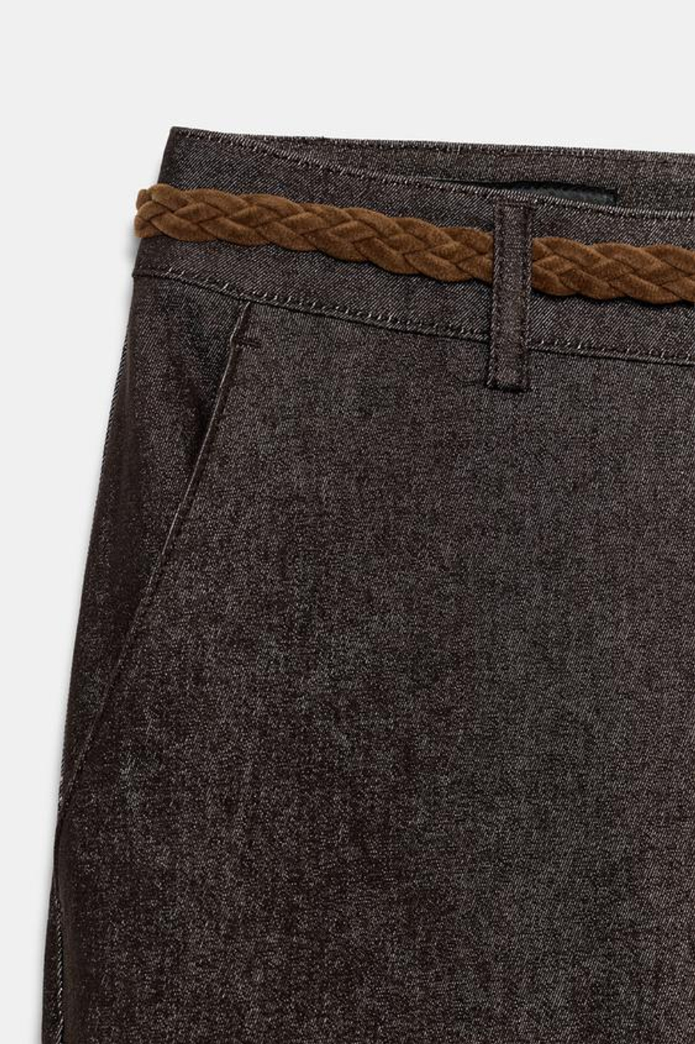 ZARA БРЮКИ ЧИНОС С ПЛЕТЕНЫМ РЕМНЕМ, КОРИЧНЕВЫЙ