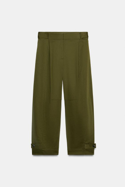 ZARA БРЮКИ ЧИНОС С ХЛЯСТИКАМИ — ZW COLLECTION, ОЛИВКОВЫЙ