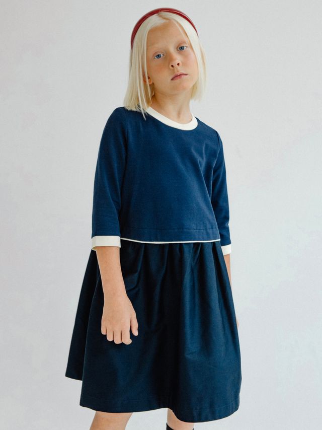 Платье с кантом ТЕМНО-СИНИЙ
