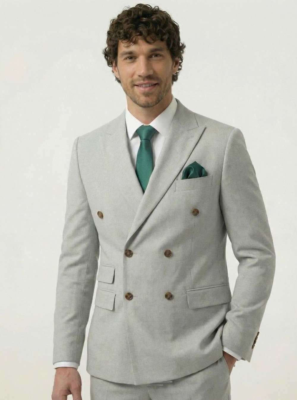 Мужской костюм двубортный (светло-серый) А67