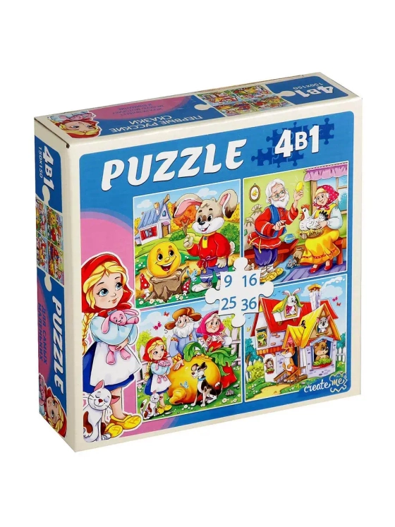 Пазл 4 в 1 для детей 3 4 лет Сказки 9 16 25 36 элементов