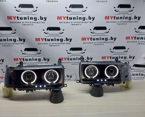 Передние фары Angel Eyes для Toyota Land Cruiser 80 (90-97) Black