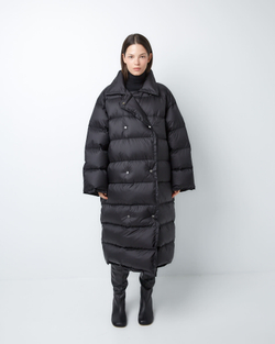 Пуховик двубортный из итальянского нейлона черный