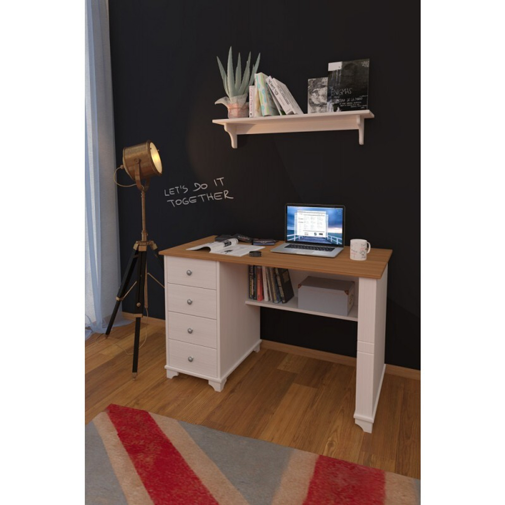 Стол письменный с ящиками «Бейли» белый воск/антик