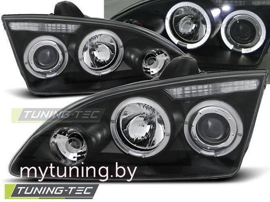 Передние фары Ford Focus 2 angel eyes black