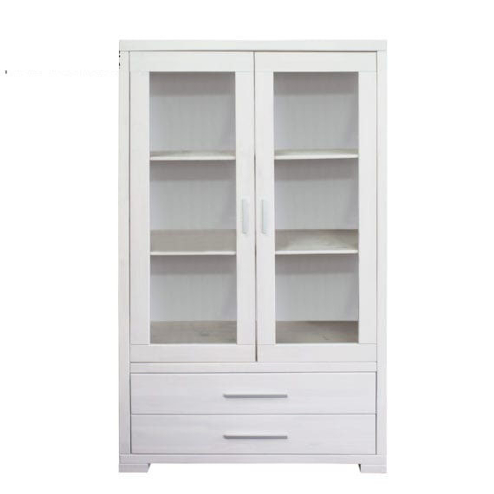 Шкаф витрина 100х43х165, Мэдисон, стеклянная для посуды книг, в гостиную, столовую, буфет стеклянный, деревянная, белый, Dipriz