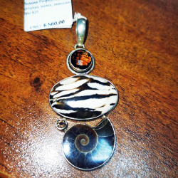 Кулон "Пенелопа" раухтопаз, яшма, аммонит