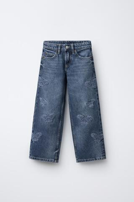 ZARA ДЖИНСЫ WIDE LEG С БАБОЧКАМИ, СИНИЙ