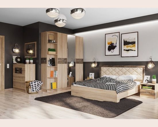 Спальня модульная МАДЛЕН-1 дуб шале мореный