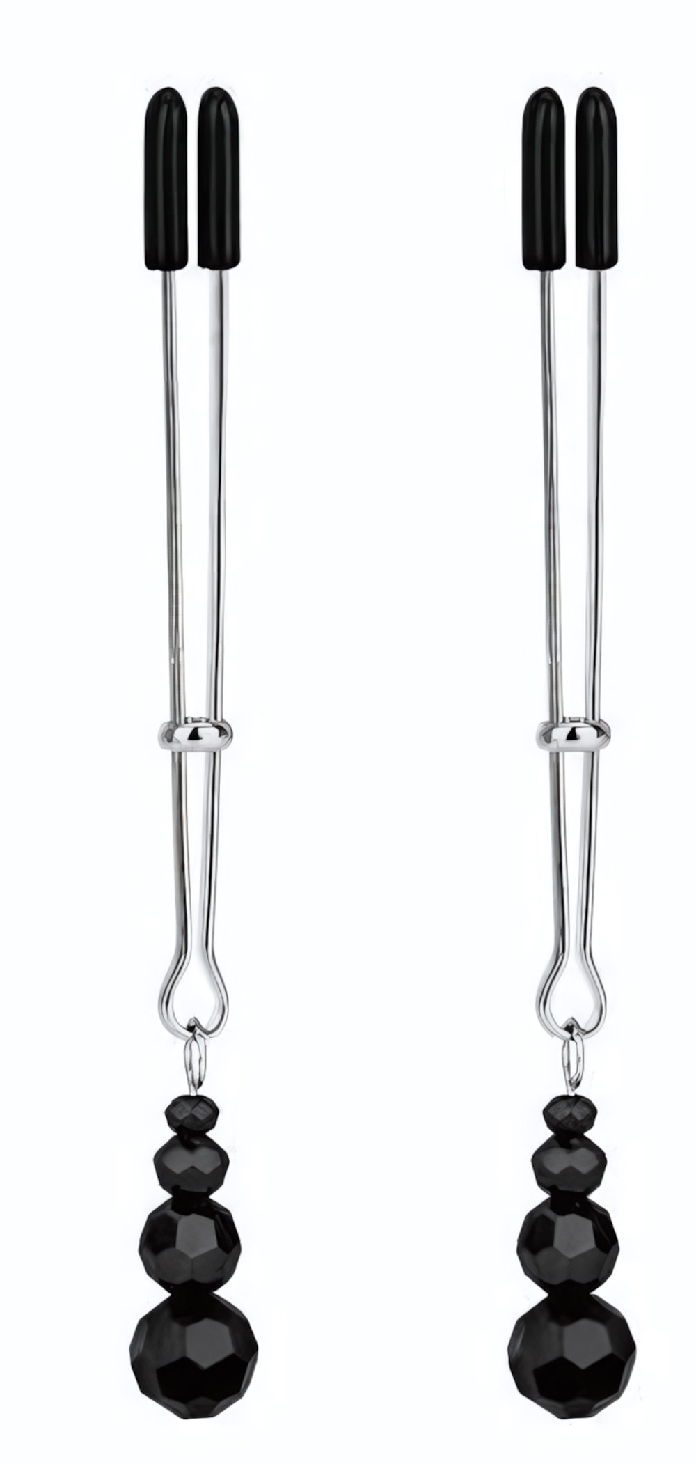 Регулируемые зажимы-пинцеты для сосков с черными бусинками (Цвет: черный с серебристым)