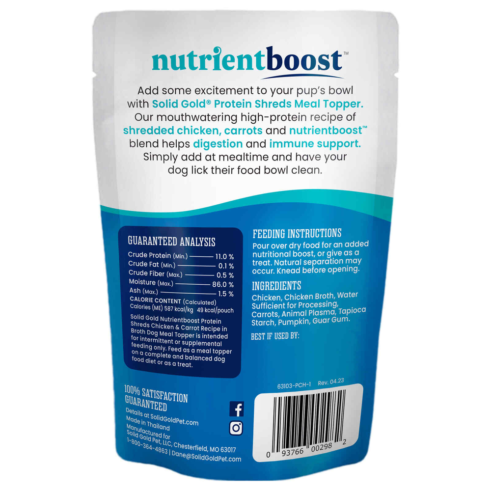 Solid Gold, Protein Shreds Meal Topper, для собак, для всех возрастов, с курицей и морковью, 85 г (3 унции)