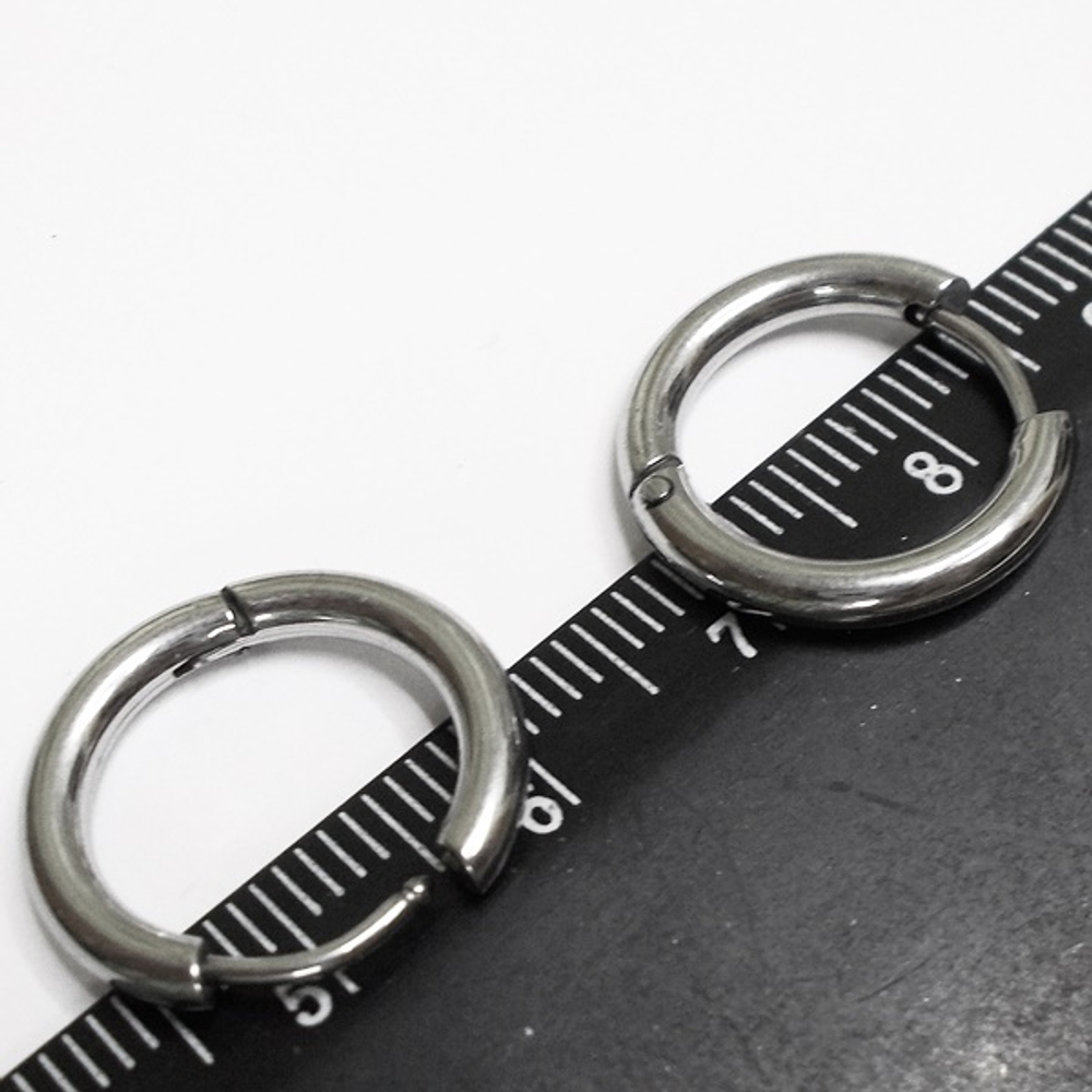 Серьги-кольца стальные, диаметр 12 мм, для пирсинга ушей. Медицинская сталь. Цена за пару!