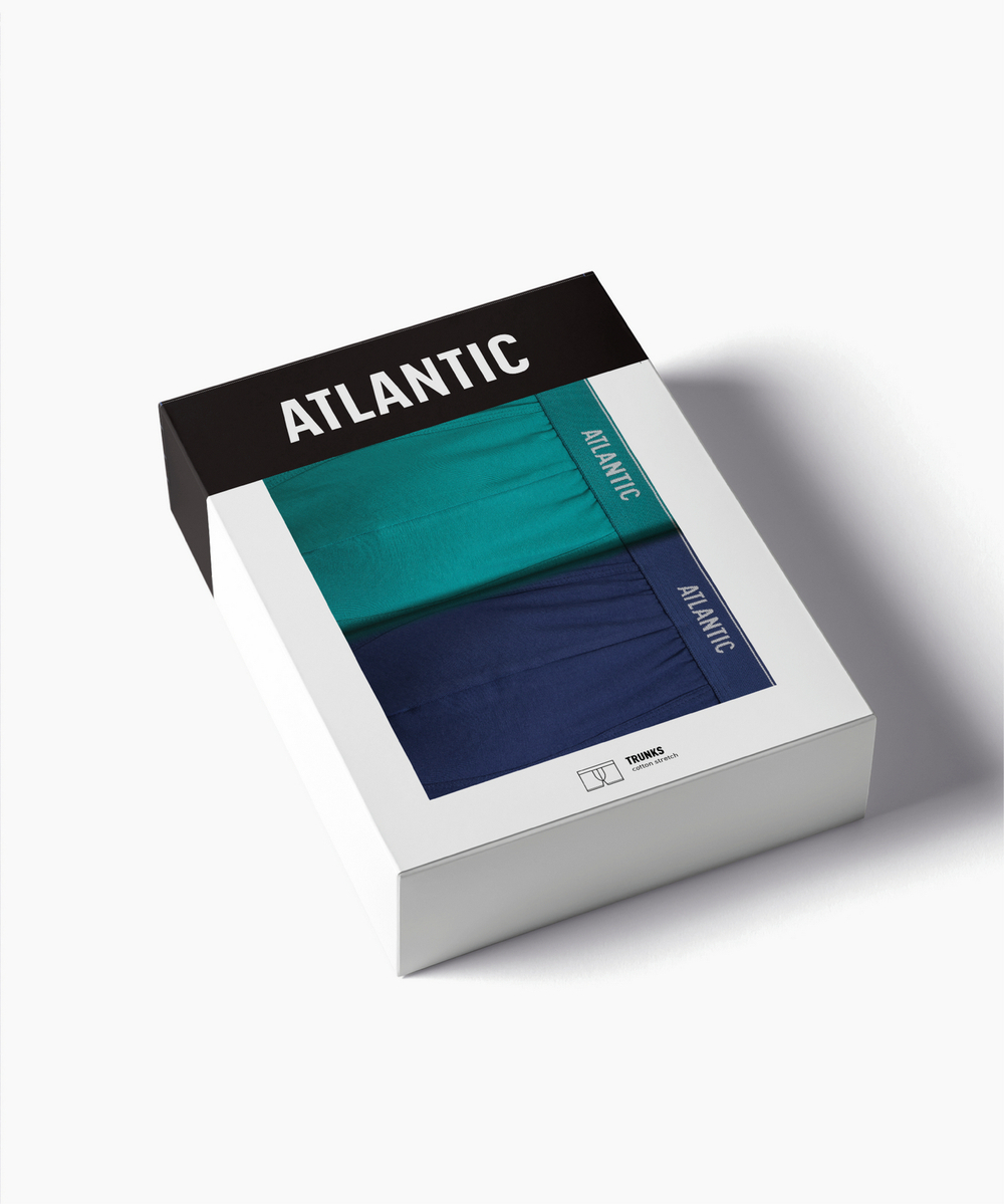 Мужские трусы шорты Atlantic, набор из 2 шт., хлопок, бирюзово-зелёные + тёмно-голубые, 2RMH-011