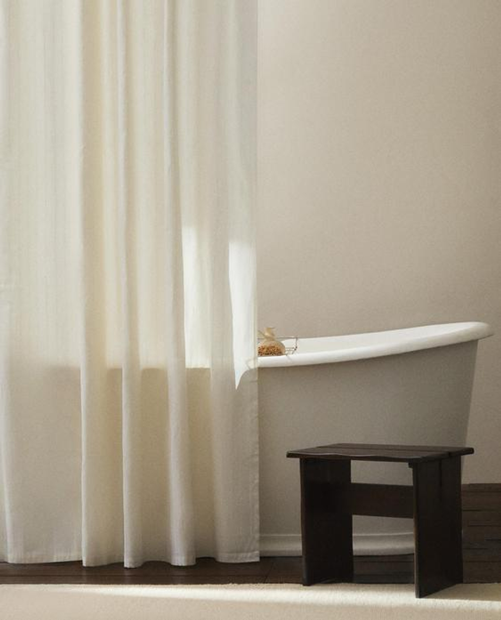 ZARA HOME ЖАККАРДОВАЯ ЛЬНЯНАЯ ШТОРКА ДЛЯ ВАННОЙ, ЦВЕТ СЛОНОВОЙ КОСТИ