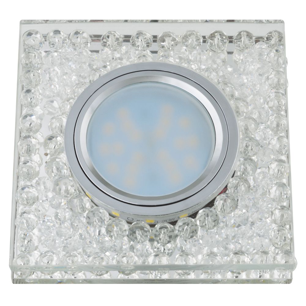 DLS-L134 GU5.3 CHROME/CLEAR Светильник декоративный встраиваемый, серия Luciole. Без лампы, цоколь GU5.3. Доп. светодиодная подсветка 3Вт. Металл/стек