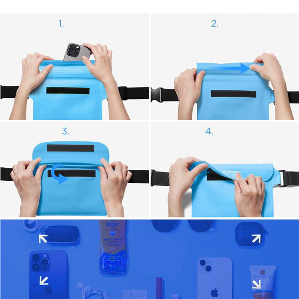 Водонепроницаемая сумка Spigen Aqua Shield WaterProof Waist Bag A620 2 Pack, sea blue