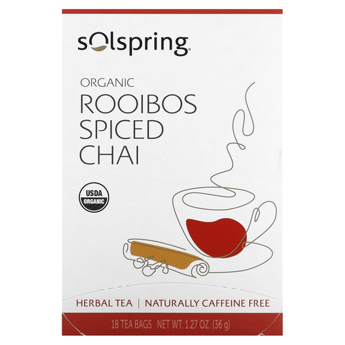 Dr. Mercola, Solospring®, органический травяной чай, ройбуш со специями, без кофеина, 18 чайных пакетиков, 36 г (1,27 унции)