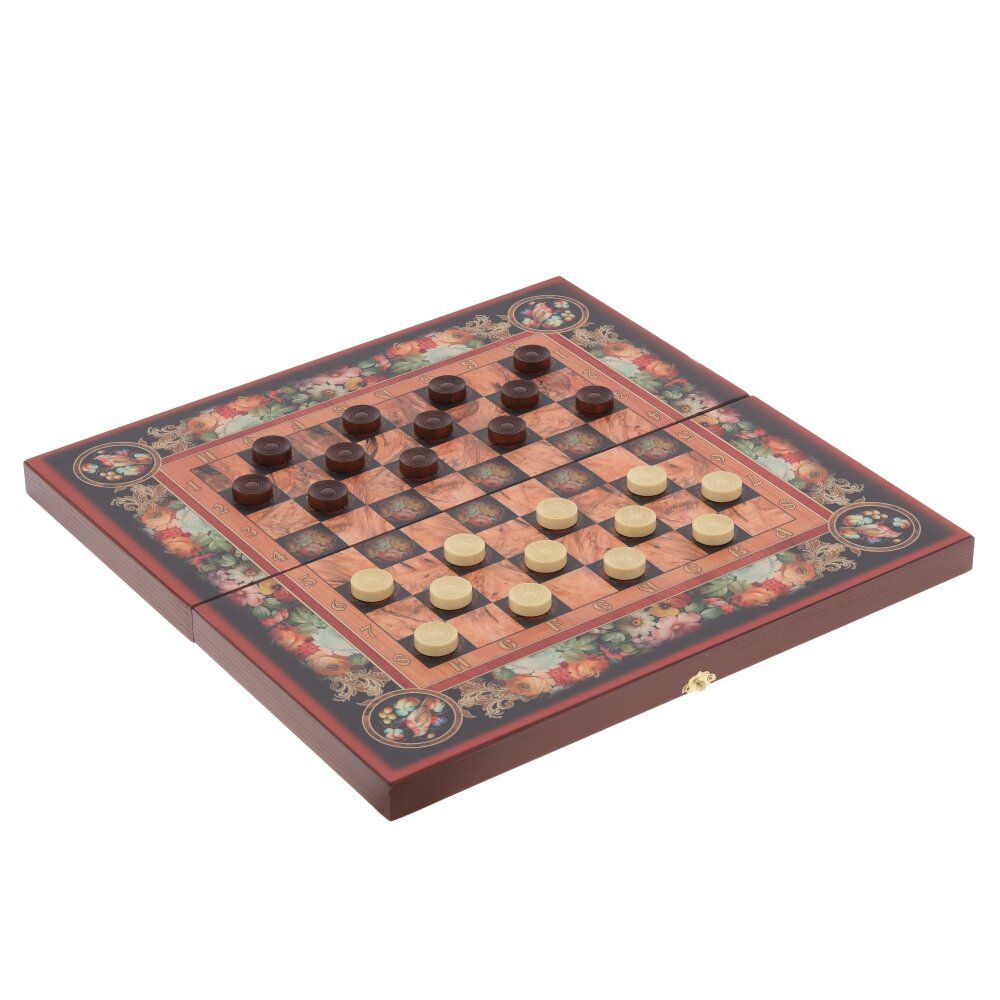 GAEM Игра настольная 3 в 1 (шахматы, шашки, нарды) "Цветы", L50 W25 H6 см
