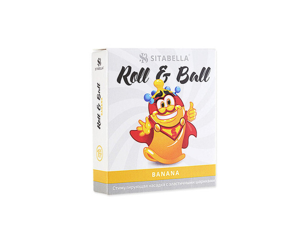Стимулирующий презерватив с шариками Roll & Ball ароматом банана (1 шт) (Цвет: прозрачный желтый)