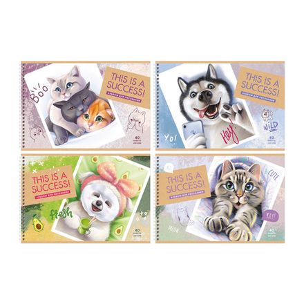 Альбом для рисования 40л, А4, Би-Джи Лучший кадр, на гребне, обл. картон, ассорти