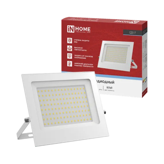 Прожектор светодиодный СДО-7 100Вт 230В 6500К IP65 белый IN HOME