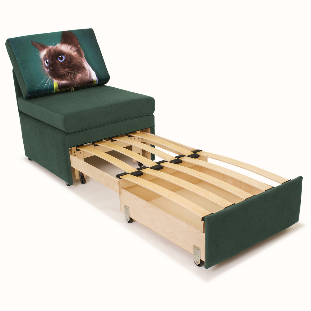 Кресло-кровать "Миник" Ultra Forest (зеленый), купон Кот с бантом