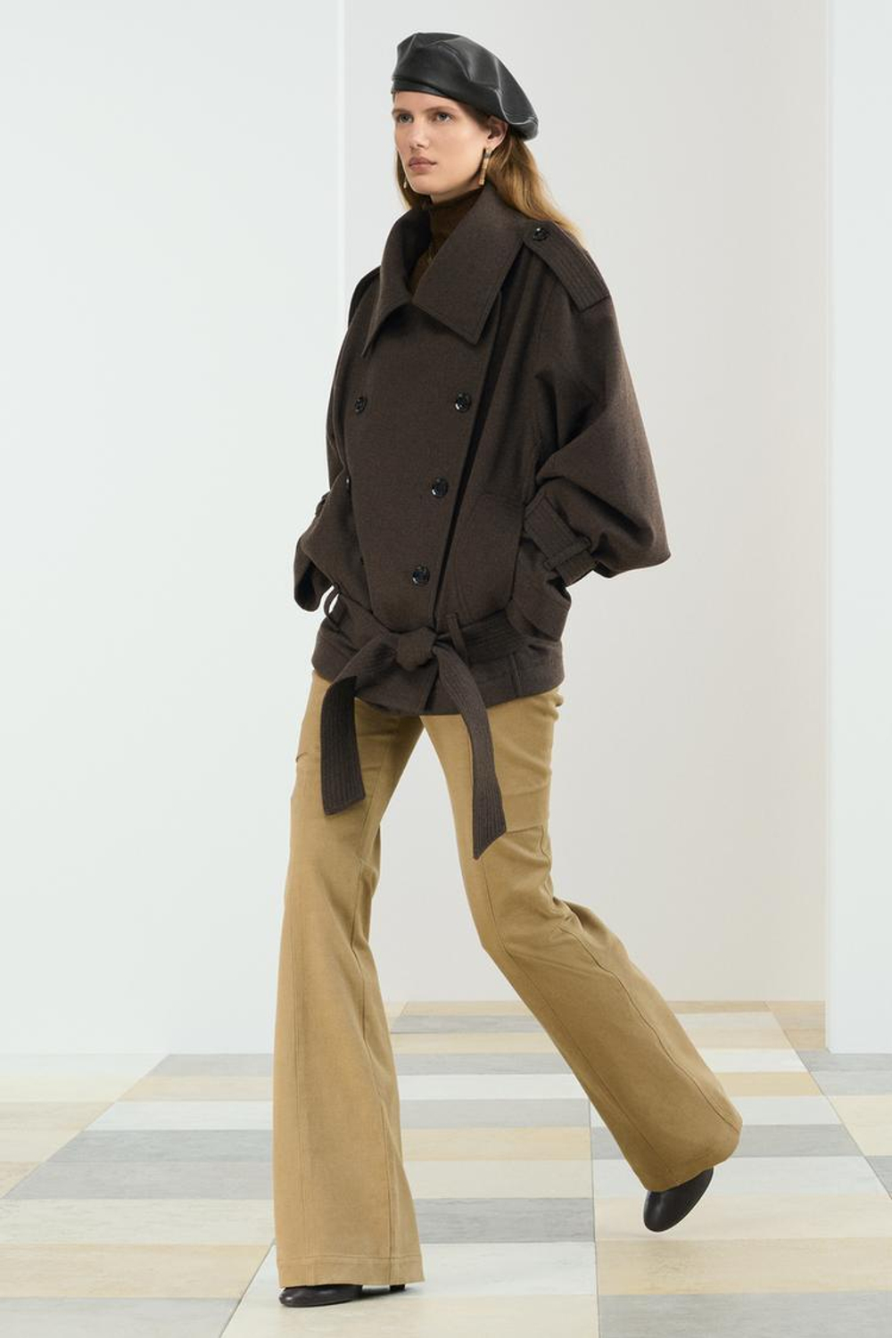 ZARA КОРОТКОЕ ПАЛЬТО ИЗ СМЕСОВОЙ ШЕРСТИ, ХАКИ