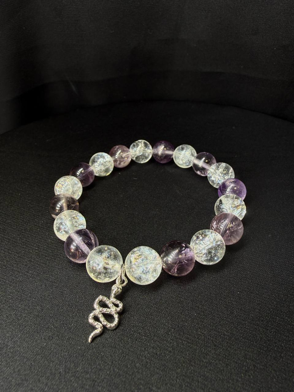 Браслет из Аметиста и Ледяного Кварца (+ подвес Змея)