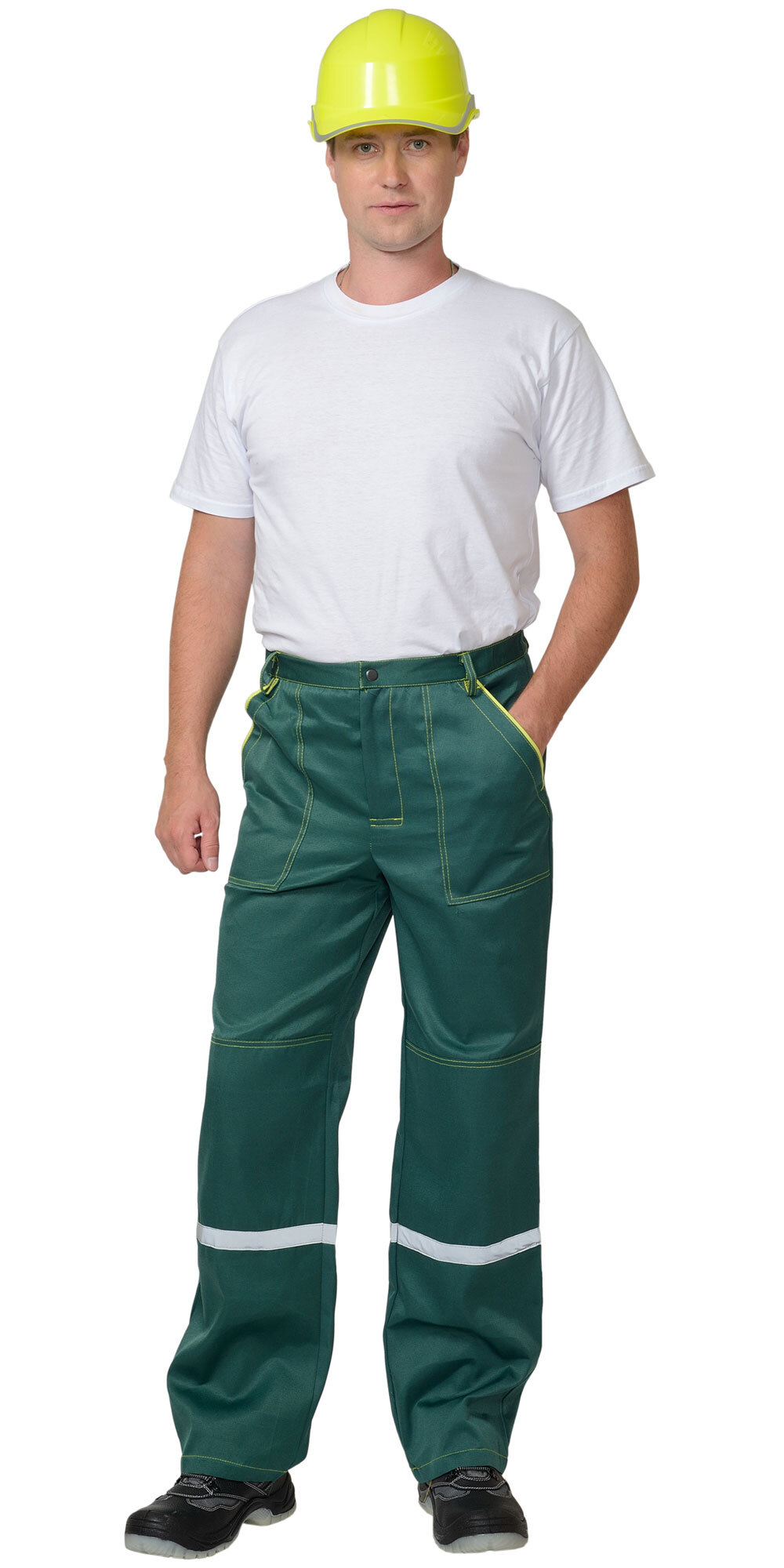 Костюм "МЕХАНИК": куртка, брюки зелёный с жёлтым и СОП 25 мм.
