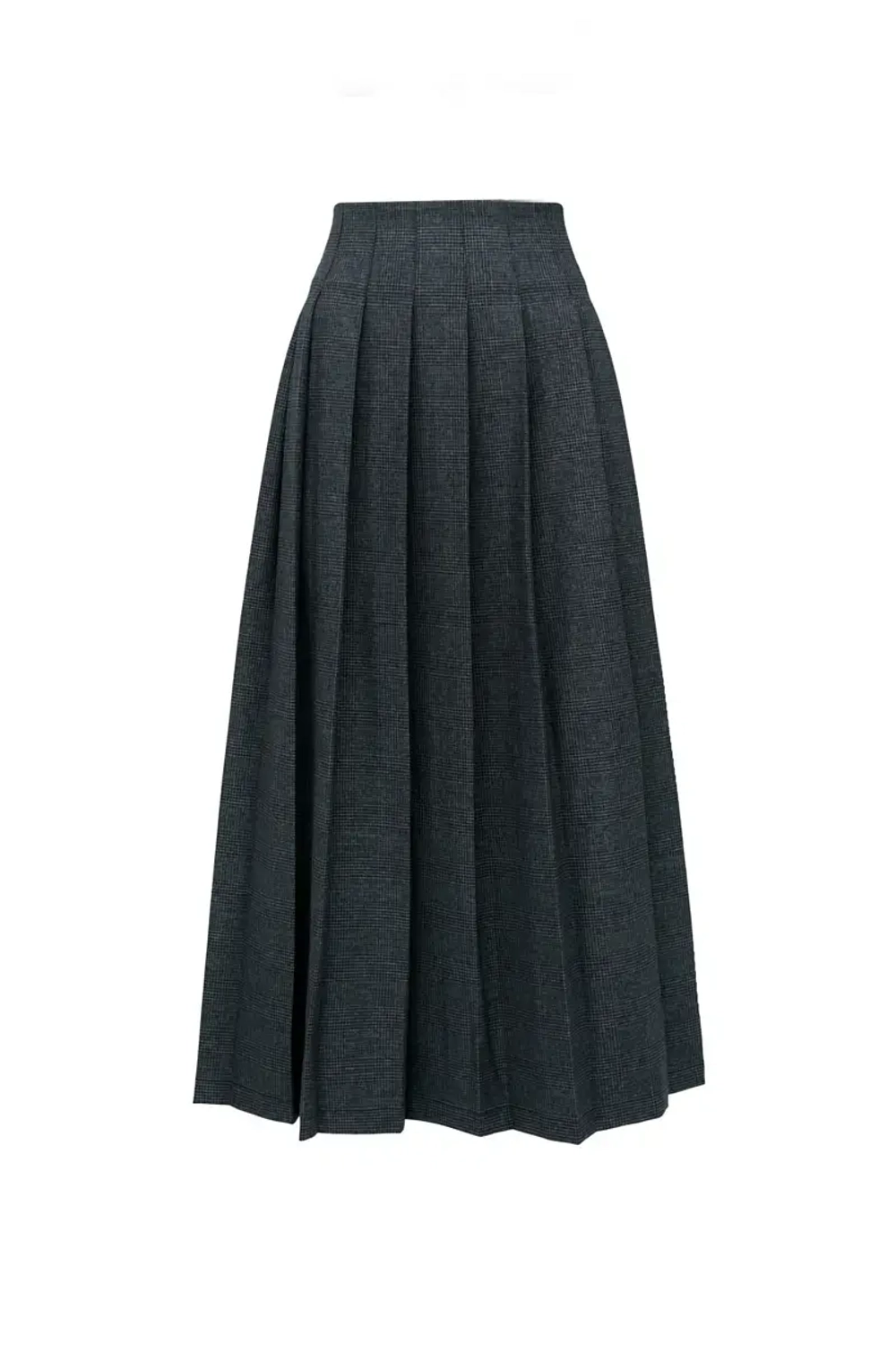 Серая юбка-миди с разрезом в клетку