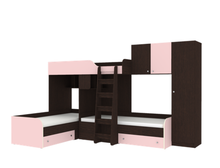 Кровать-чердак КарИВи Трио 2 Венге Розовый