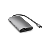 USB-Хаб Satechi USB-C Multiport V3 (USB-C) (ST-P8KE) Подключение: встроенный кабель USB-C. Порты: USB-C (PD 100 Вт), 3 USB-C 3.2 Gen 2, USB-C 3.2 Gen 1, SD UHS-II, HDMI 2.1 (до 8K 30 Гц и 4K 144 Гц), Gigabit Ethernet