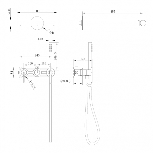Душевая система ABBER Perfekte 316 AF8A18BG скрытого монтажа без излива, золото брашированное