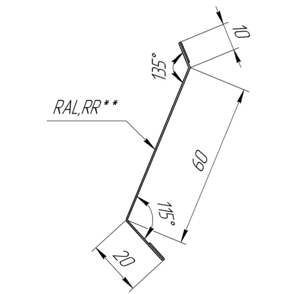 Планка примыкания в штрабу 60 Grand Line 0,45 PE RAL 3005 красное вино