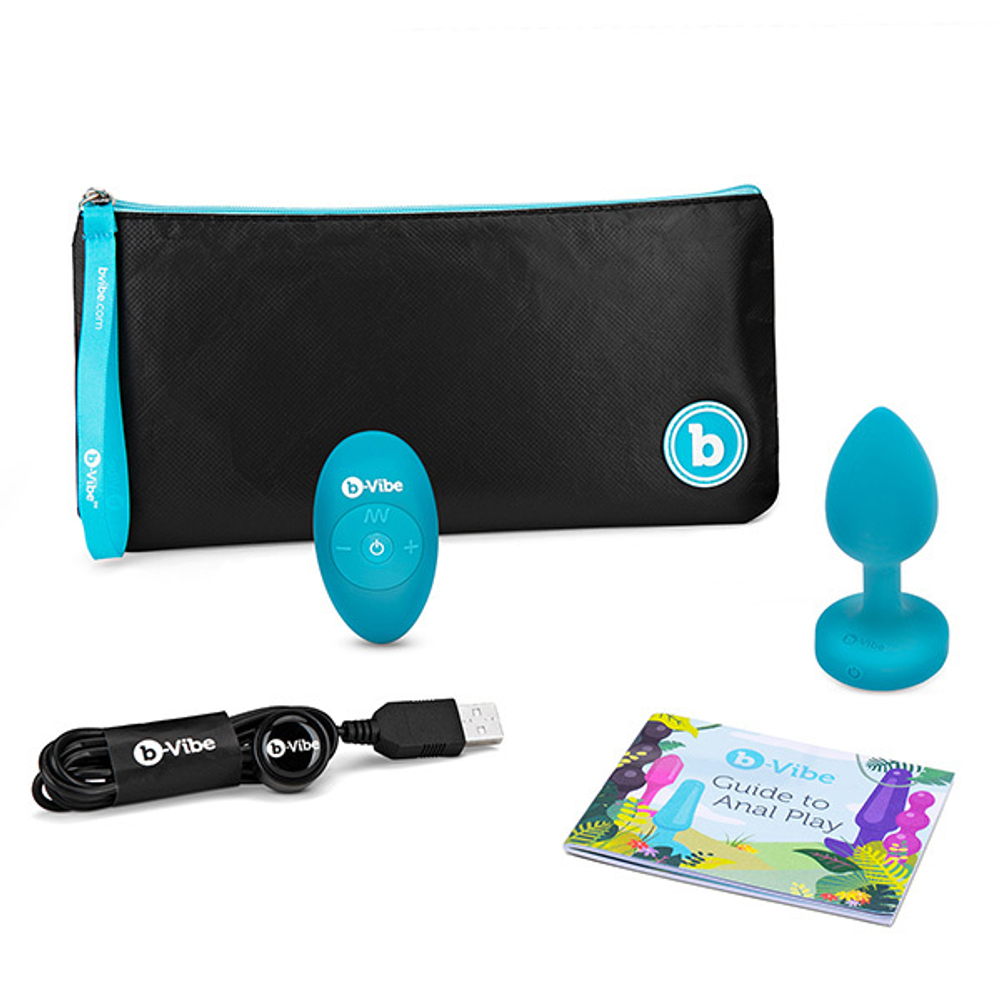 Бирюзовая вибрирующая втулка b-Vibe Vibrating Jewel Plug S/M BV-030-TL