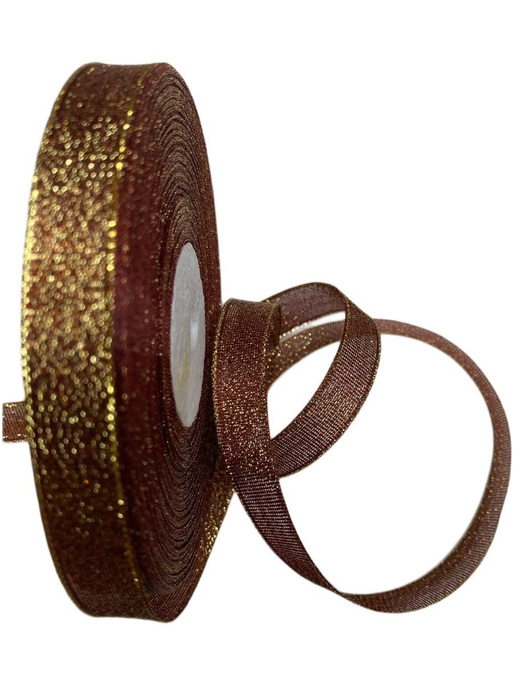 Лента люрекс 12мм - 33м -1 боб. (светло-коричневый с золотом)