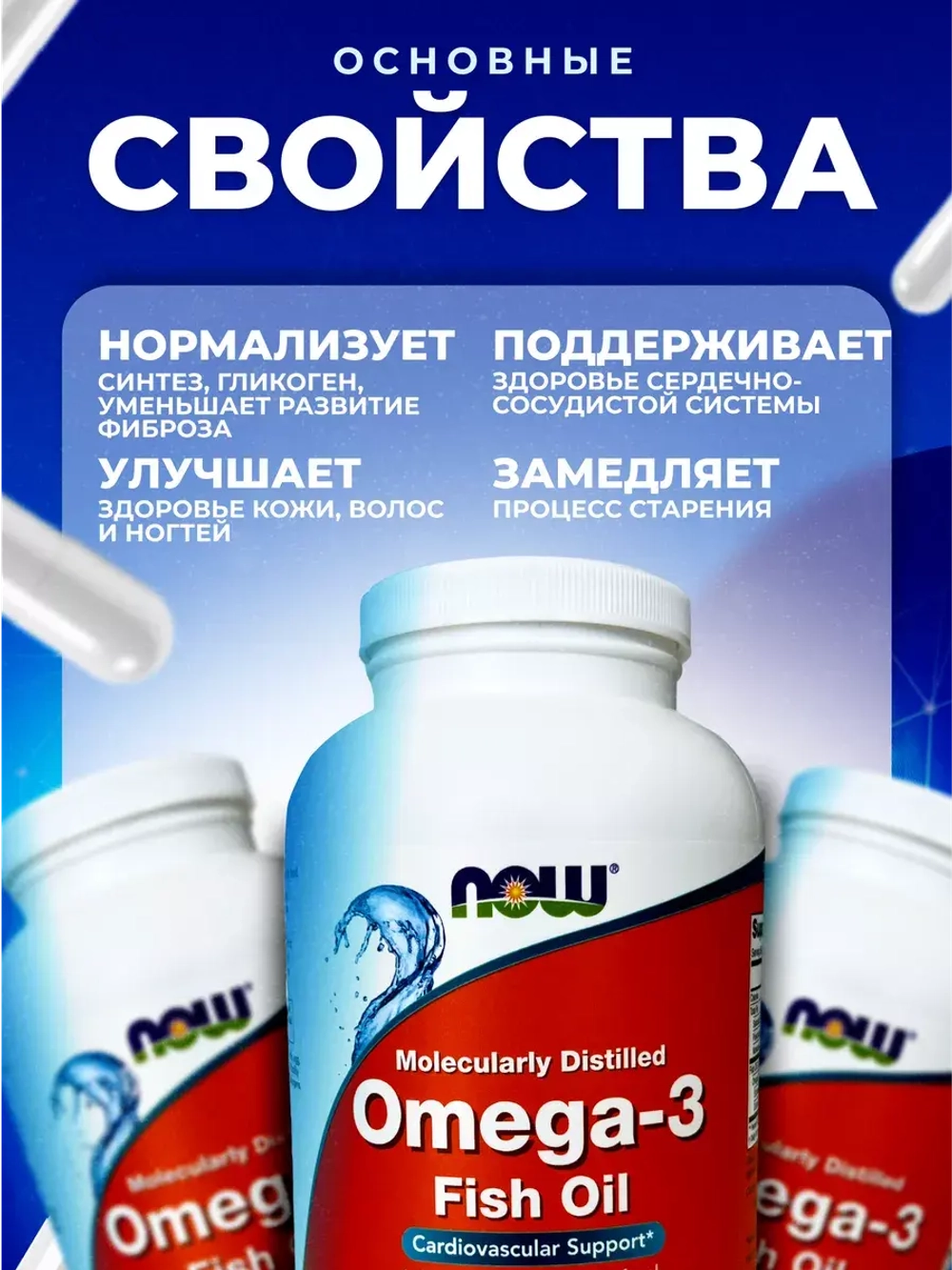 NOW Омега 3 1000 мг 500 капсул