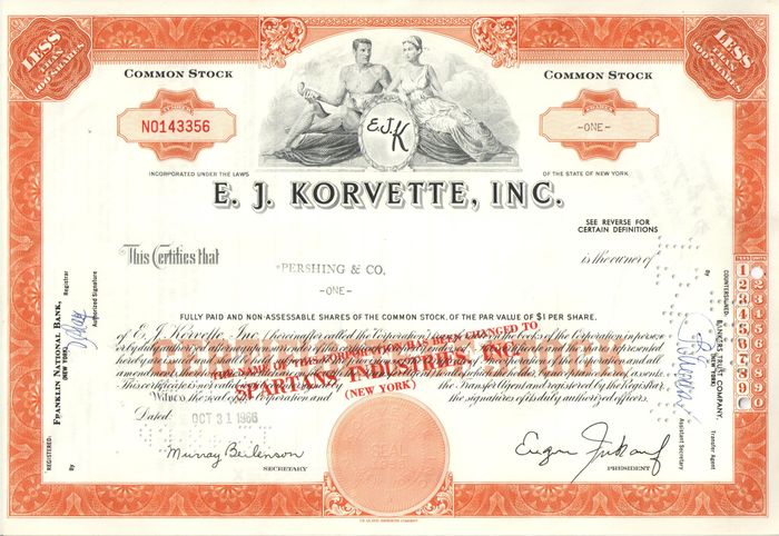 Акция E. J. Korvette. Inc. 1965-1967 США