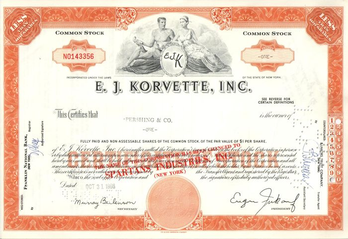 Акция E. J. Korvette. Inc. 1965-1967 США