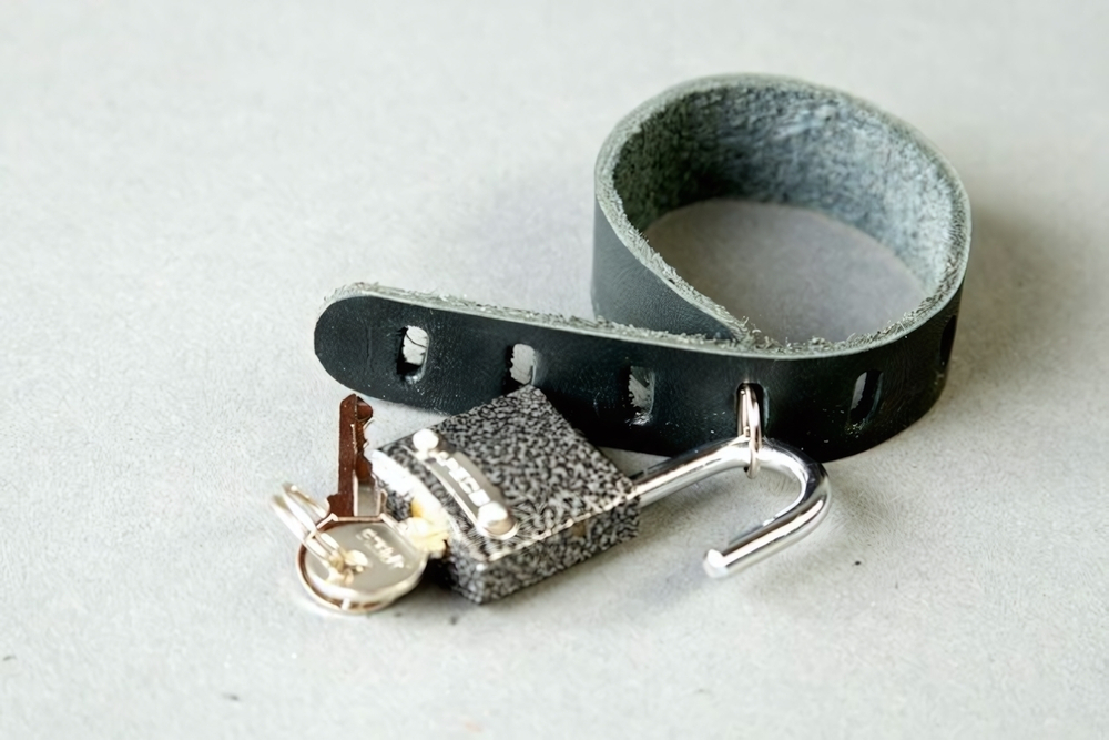 Сбруя на фаллос с замочком (Цвет: черный с серебряным)