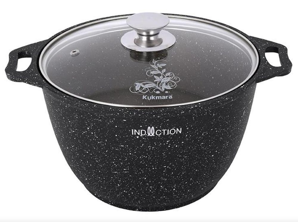 Кастрюля алюминиевая антипригарная 4 л Marble Induction со стеклянной крышкой, индукция